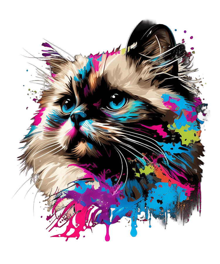 Birman Cat Digital Art - Vibrant Birman Cat Splash Color Fusion #6 by Maximus Designs