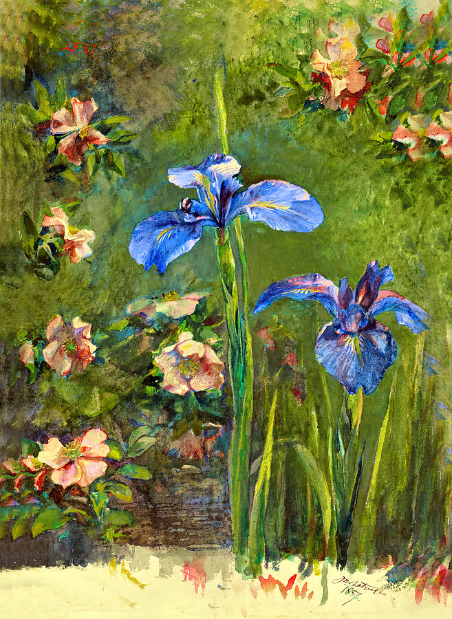 Wild Roses and Irises  #6 Painting by John La Farge