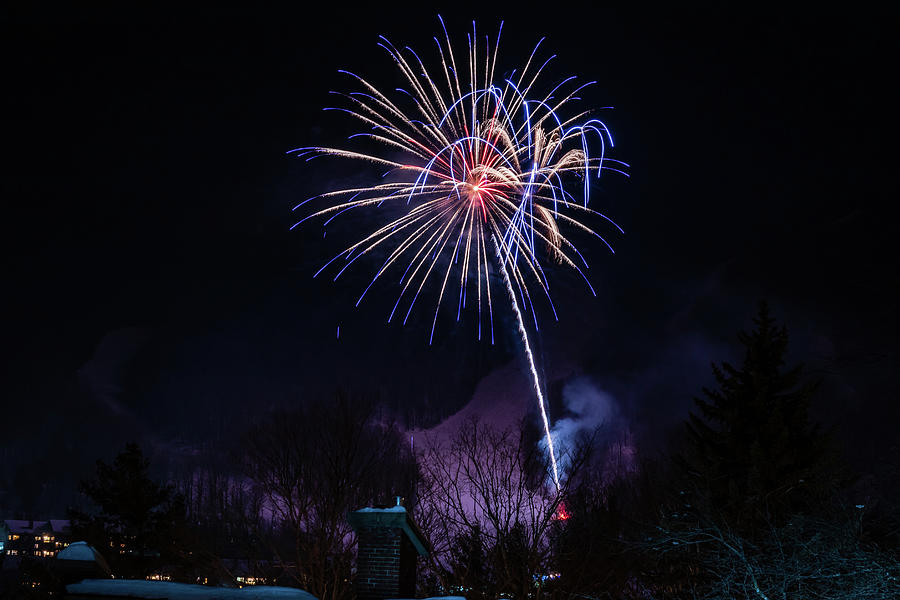 Winter Ski Resort Fireworks #6 Photograph by Chad Dikun