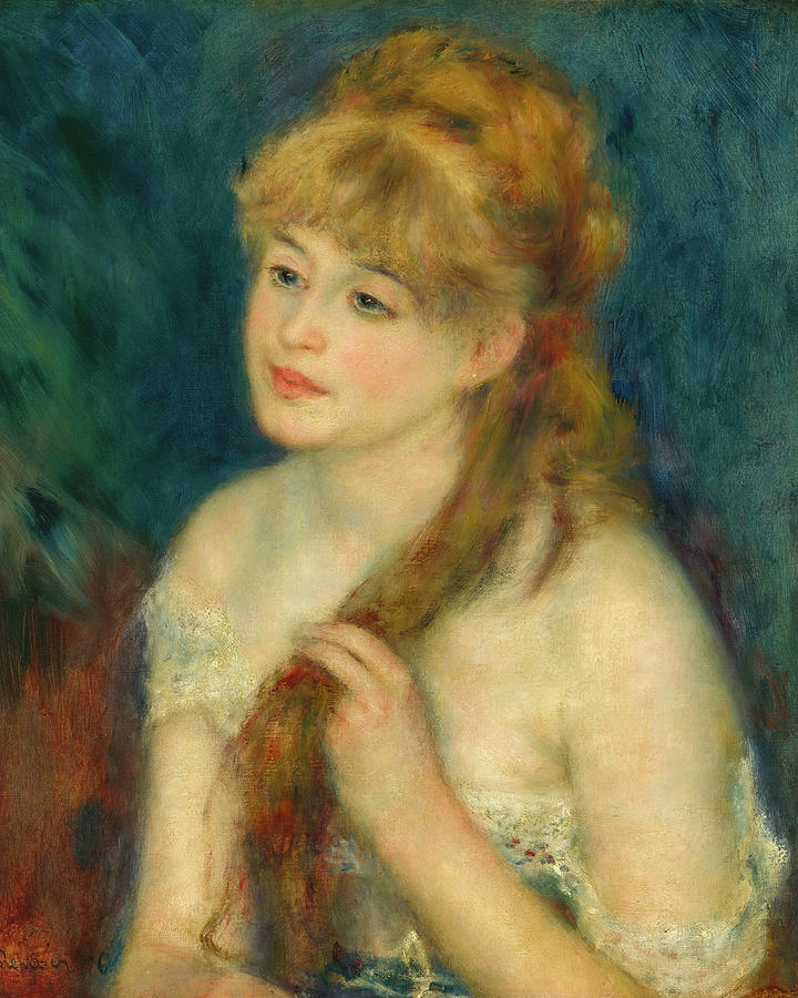 Impressionism Painting - Young Woman Braiding Her Hair #6 by Pierre-Auguste Renoir