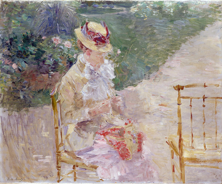 Impressionism Painting - Young Woman Knitting #6 by Berthe Morisot