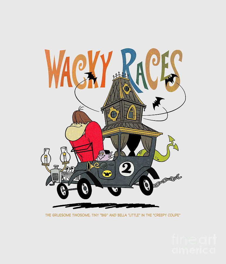 Car Digital Art - 60s Wacky Races Cartoon The Gruesome Twosome, Tiny Big and Bella Little in the Creepy Coupe by Glen Evans