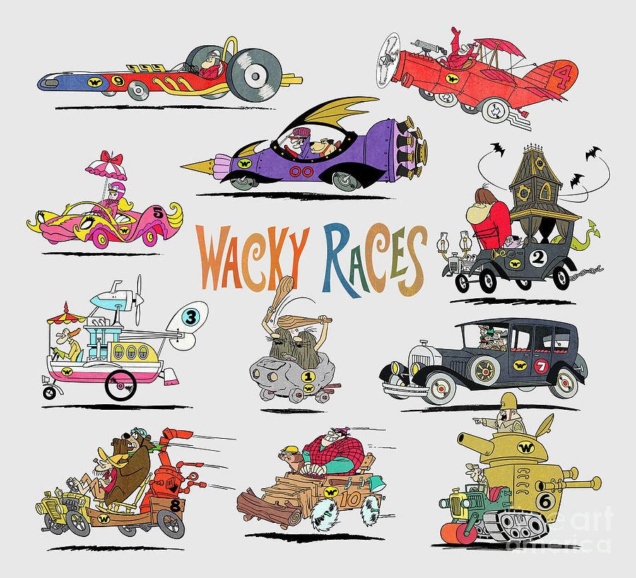 Nickelodeon Digital Art - 60s Wacky Races Group with Logo by Glen Evans