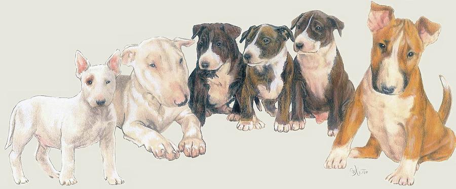 Bull Terrier Puppies Mixed Media by Barbara Keith