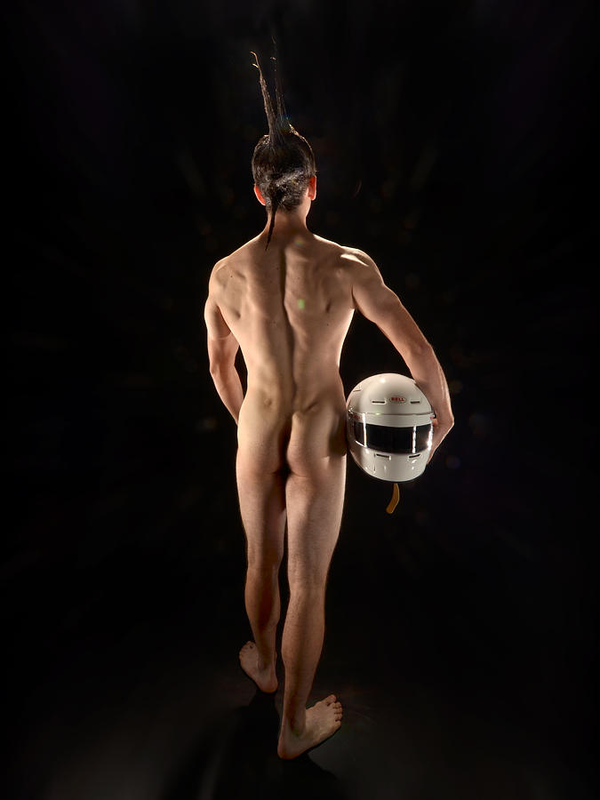 6142 Back View Male Nude with Bell Helmet by Chris Maher.