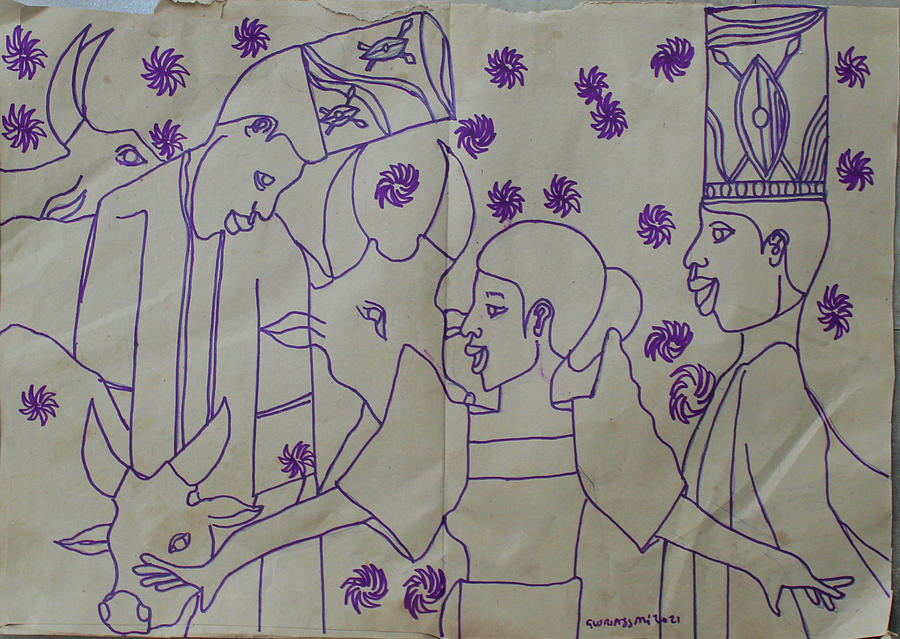 Kintu and Nambi #625 Drawing by Gloria Ssali