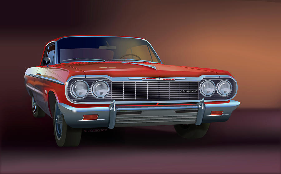 64 Chevy Impala #64 Digital Art by Norb Lisinski