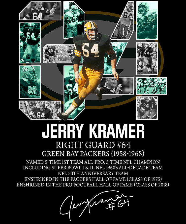 64 Jerry Kramer Right Guard Green Bay Packers 1958 1968 Signature