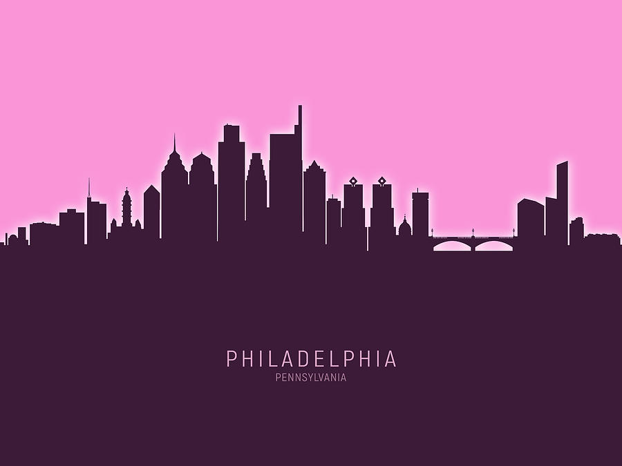 Philadelphia Digital Art - Philadelphia Pennsylvania Skyline #65 by Michael Tompsett