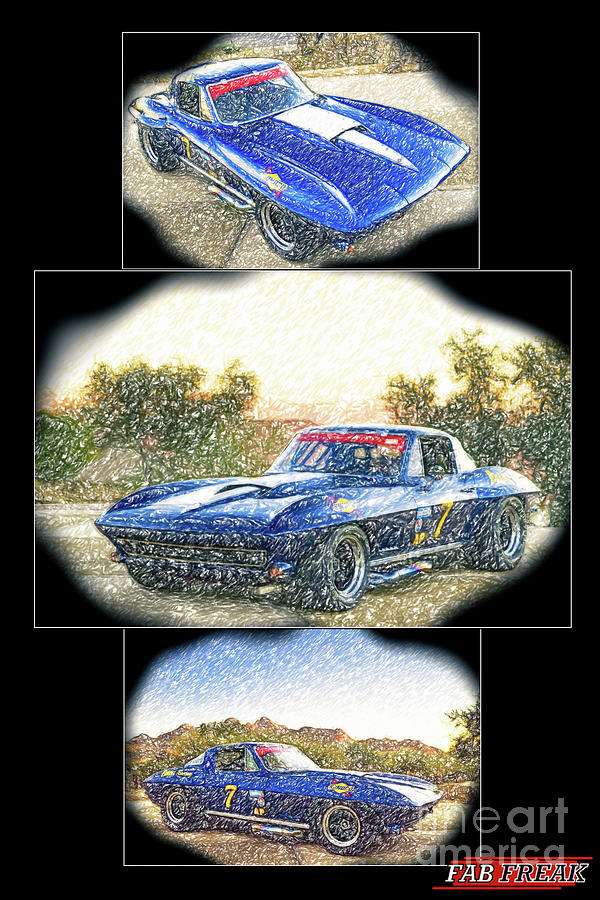 67 Corvette sketch on black Drawing by Darrell Foster