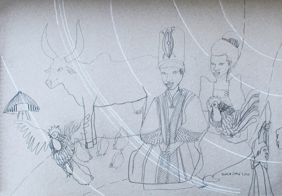 Kintu and Nambi Arrival at the Royal Kingdom of Buganda #68 Drawing by Gloria Ssali