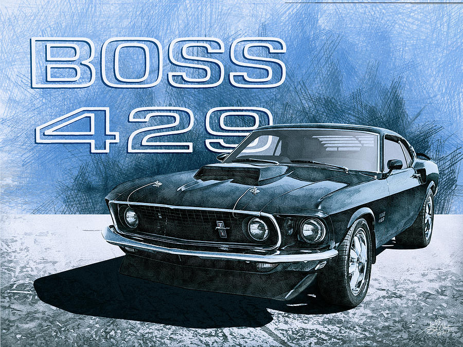 1969 Digital Art - 69 Boss 429 Mustang by Jeff StClair