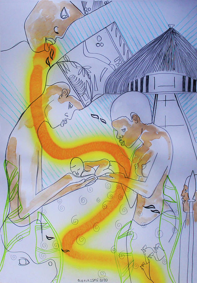 Kintu and Nambi New Beginnings #69 Painting by Gloria Ssali