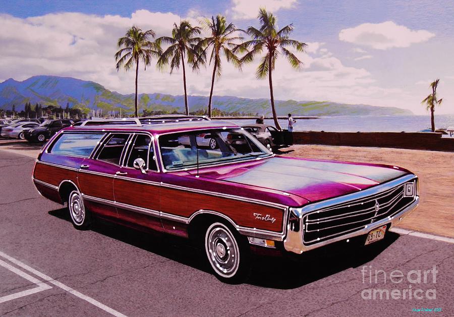 Chrysler Drawing - 69 TC at Haleiwa Beach Park by Brian Roland