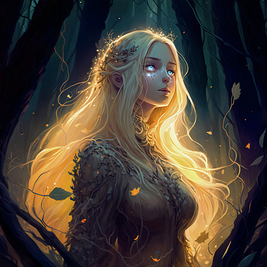 A Fantasy Digital Painting of a Beautiful Blond Girl in the Woods ...