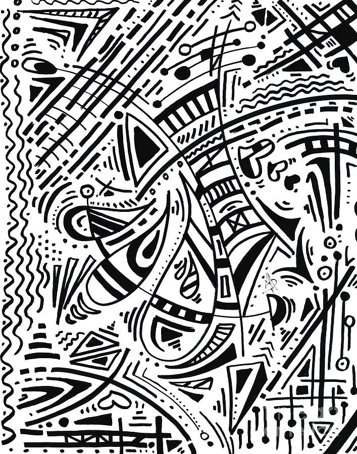 Abstract Black and White MAD Doodle Sharpie Drawing Original Art Megan Duncanson #7 Drawing by Megan Aroon