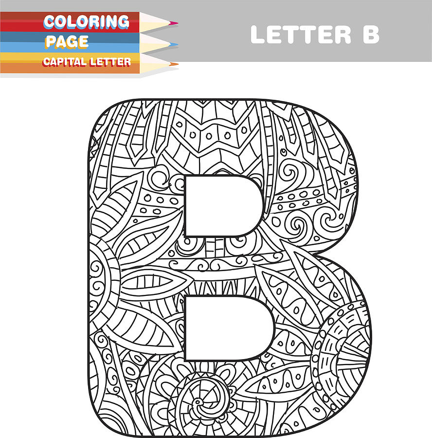 Adult Coloring book capital letters hand drawn template #7 Drawing by JDawnInk