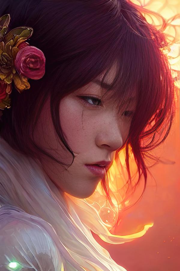 Asian Woman Flowers Digital Art by Americo Rodrigues - Fine Art America