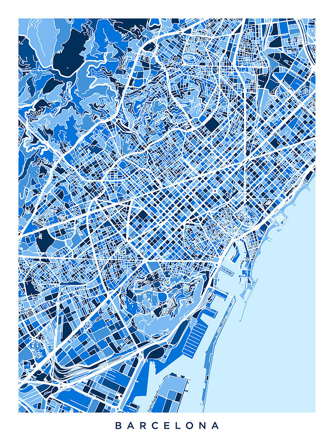 Barcelona Spain City Map #7 Digital Art by Michael Tompsett
