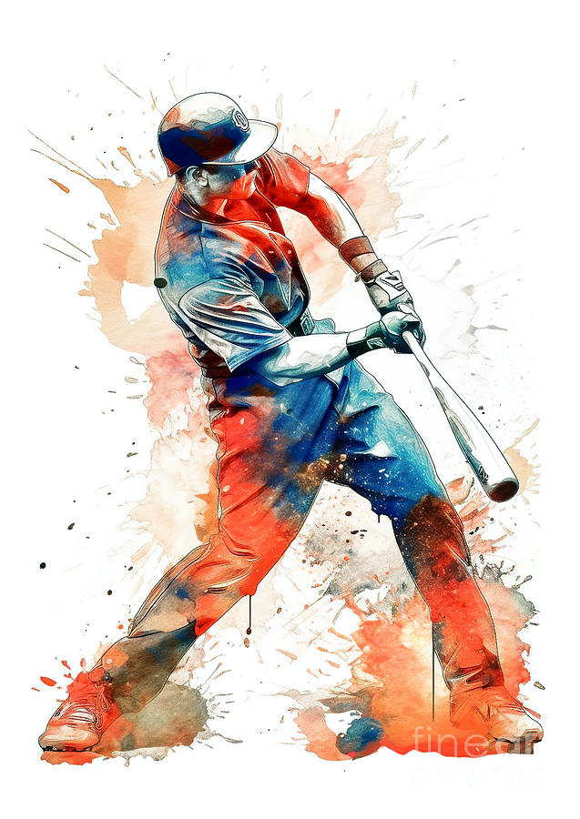 Baseball player in action during colorful paint splash. #7 Digital Art by Odon Czintos