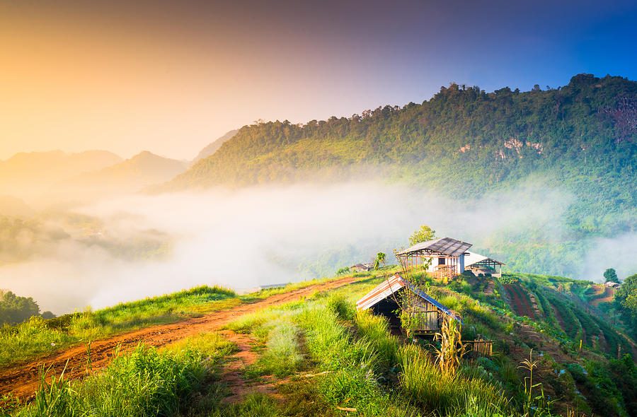 Beautiful sunshine at misty morning mountains . #7 Photograph by Primeimages