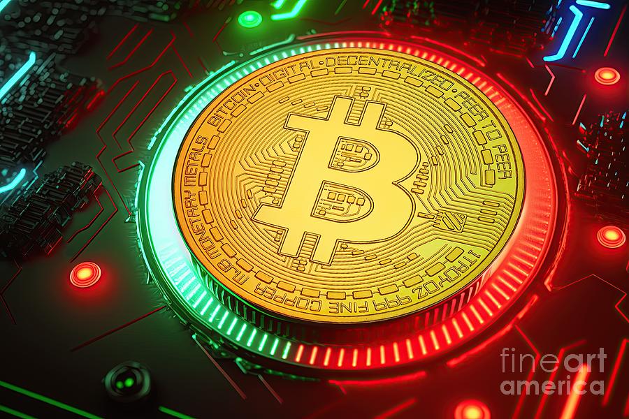 Bitcoin volatility with red and green lights #7 Digital Art by Benny Marty