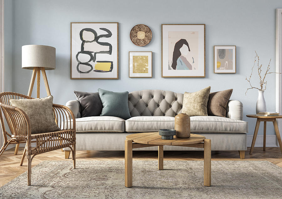 Bohemian living room interior - 3d render #7 Photograph by CreativaStudio