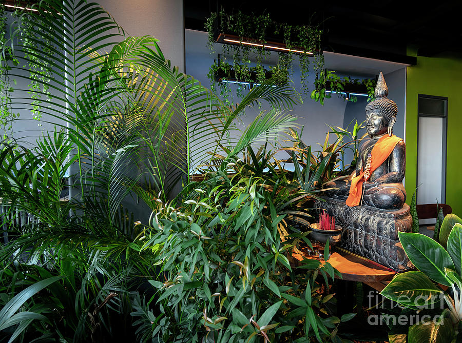 Buddha Statue In Interior Garden At Tropical Bar In Thailand Photograph