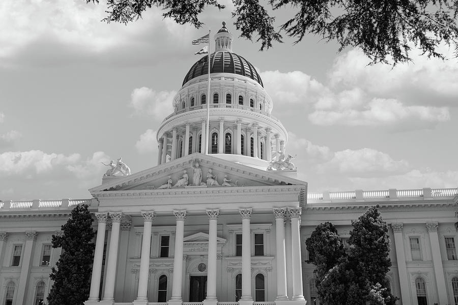 California state capitol building in Sacramento California in black and ...