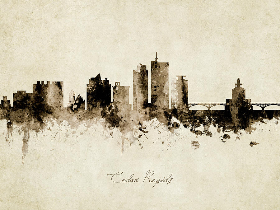 Cedar Rapids Digital Art - Cedar Rapids Iowa Skyline #7 by Michael Tompsett