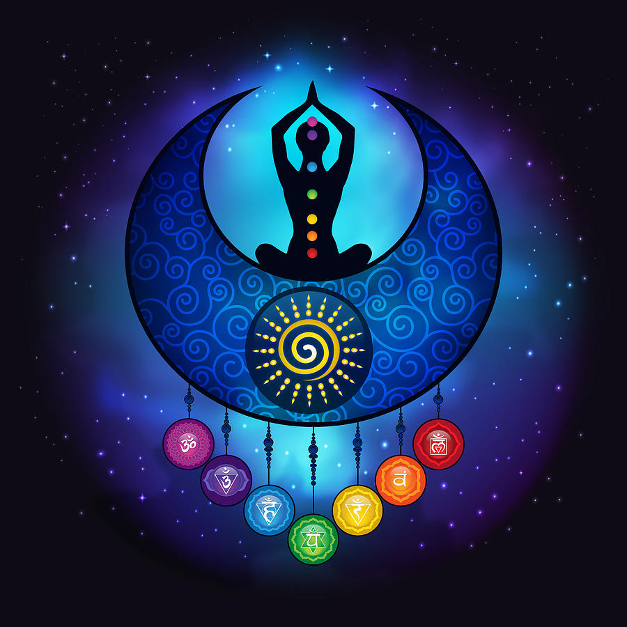 7 Chakra Female Moon And Sun - 59 Universe Digital Art by Serena King