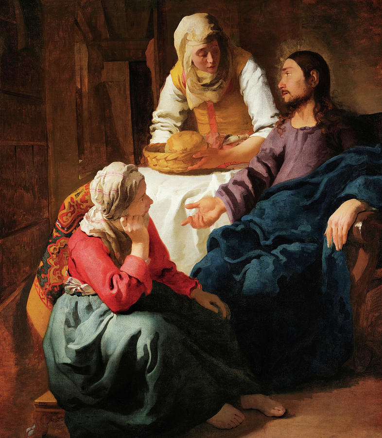 Jan Vermeer Painting - Christ in the House of Martha and Mary #7 by Johannes Vermeer