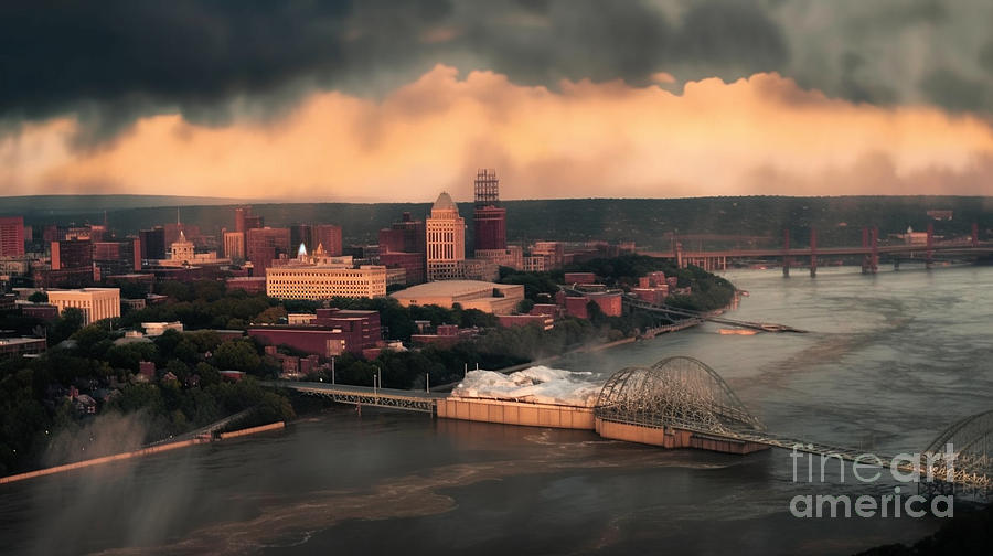 Cincinnati  Mount  Adams  across  Ohio  River  by Asar Studios #7 Painting by Celestial Images