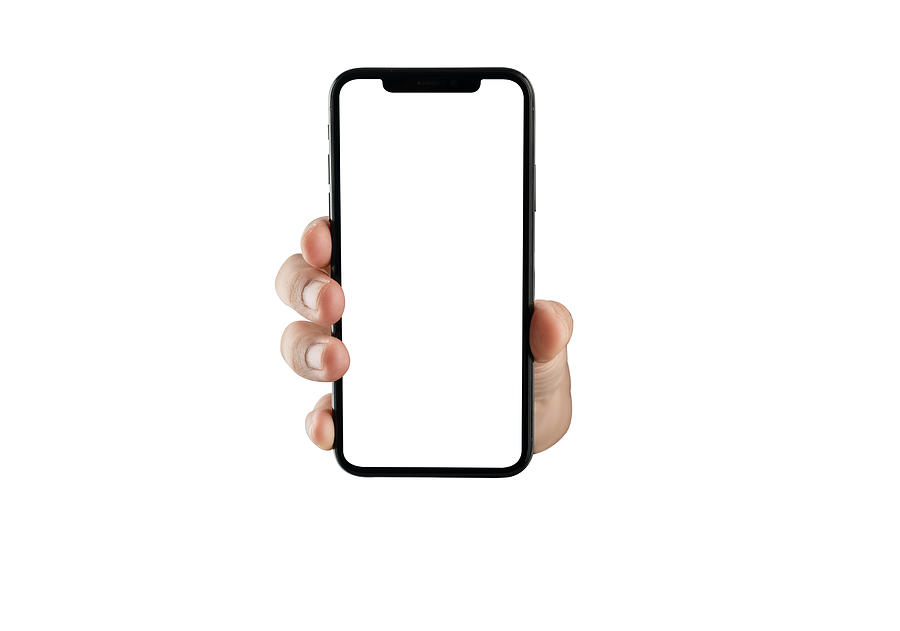Close Up Hand Hold Phone Isolated On White, Mock-up Smartphone White Color Blank Screen #7 Photograph by Issarawat Tattong