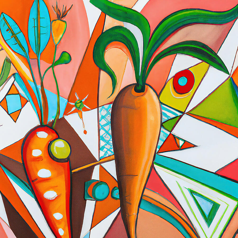 Carrot Painting - Colorful Carrot Vegetables - Funky Abstract Style #7 by StellArt Studio