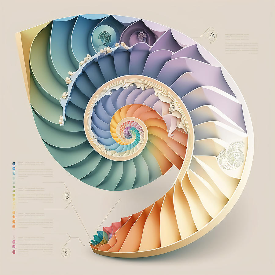 Coral Sacred Fibonacci Style Spiral Infographic Abstract Digital Art by ...