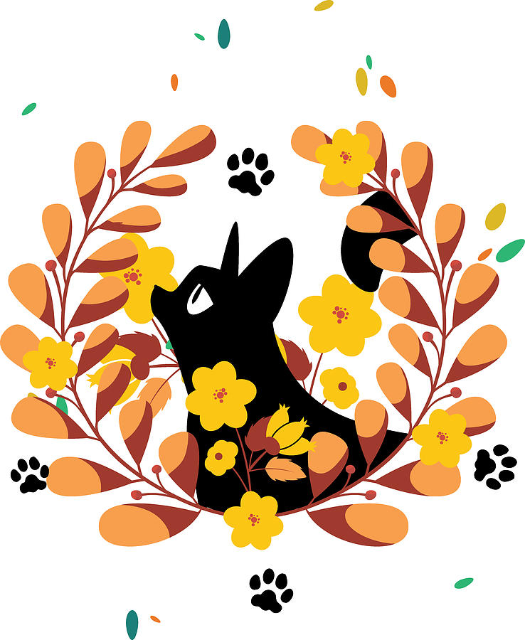 Cute Cat In Floral Garden And Paw Prints Digital Art By Jacob Zelazny Fine Art America 