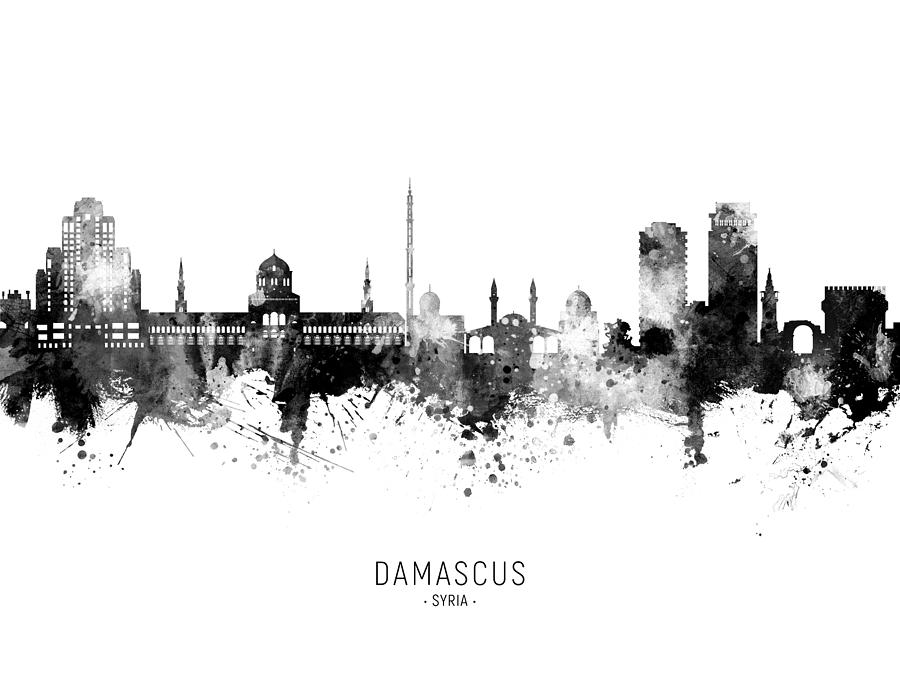 Skyline Digital Art - Damascus Syria Skyline #7 by Michael Tompsett