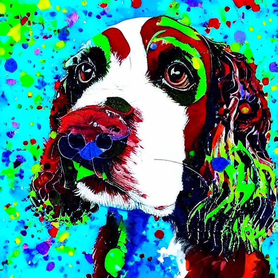 English Springer Spaniel Dog Splatter painting Digital Art by Adrien ...