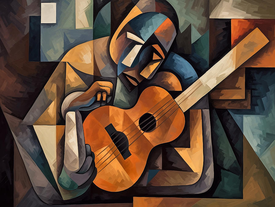 Abstract Mixed Media - Flamenco Guitarist in Cubist Style #7 by Stephen Smith Galleries