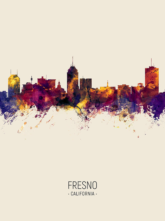 Fresno Digital Art - Fresno California Skyline #7 by Michael Tompsett