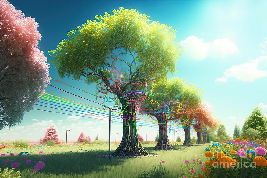 Grove Of Colorful Trees Of Electric Wires #7 Digital Art by Benny Marty