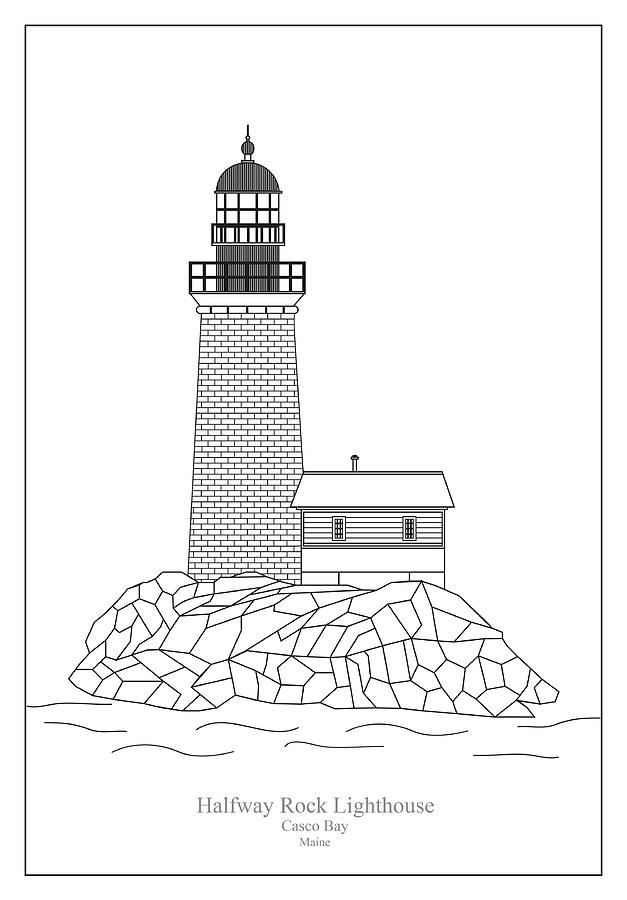 Halfway Rock Lighthouse - Maine - blueprint drawing Drawing by ...