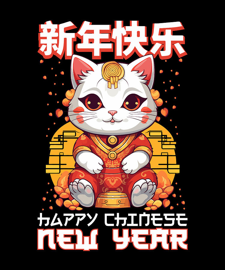 Happy Chinese New Year 2024 Lucky Cat Matching 7 Digital Art by