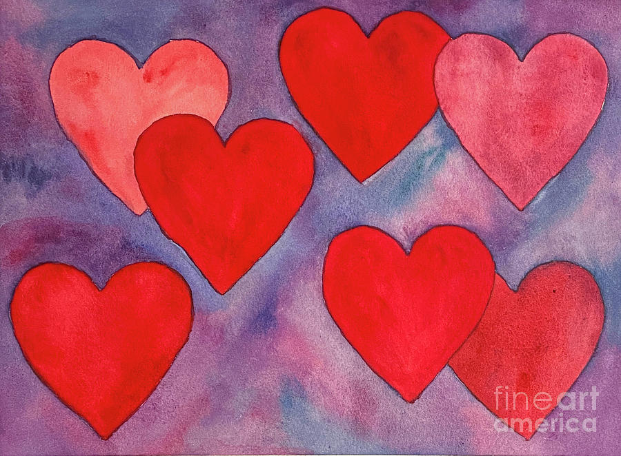 7 Hearts Painting by Lisa Neuman