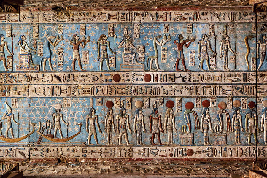 Hieroglyphic carvings in ancient egyptian temple #7 Painting by Mikhail Kokhanchikov