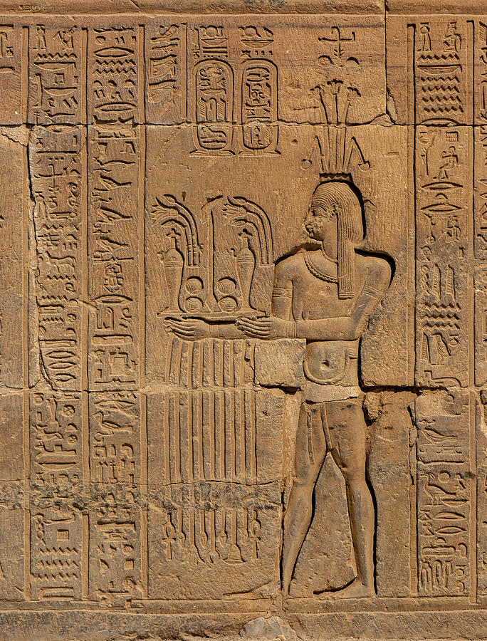 Hieroglyphic carvings in ancient temple #7 Relief by Mikhail Kokhanchikov