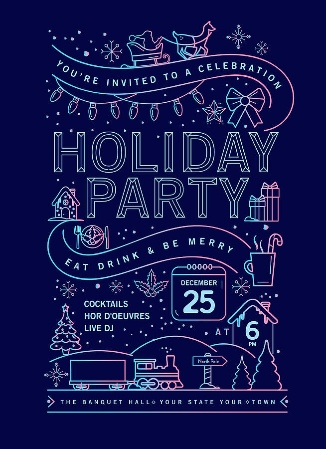 Holiday Christmas Party Invitation Design Template with line art icons #7 Drawing by JDawnInk Holiday Christmas Party Invitation Design Template with line art icons #7 Drawing by JDawnInk