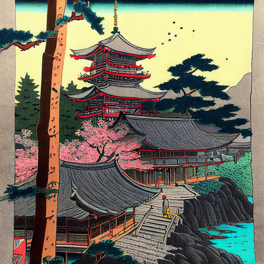 Fantasy Digital Art - Japanese  Landcape    intricate  zen  art  Ukiyo  e  ja  by Asar Studios #7 by Celestial Images