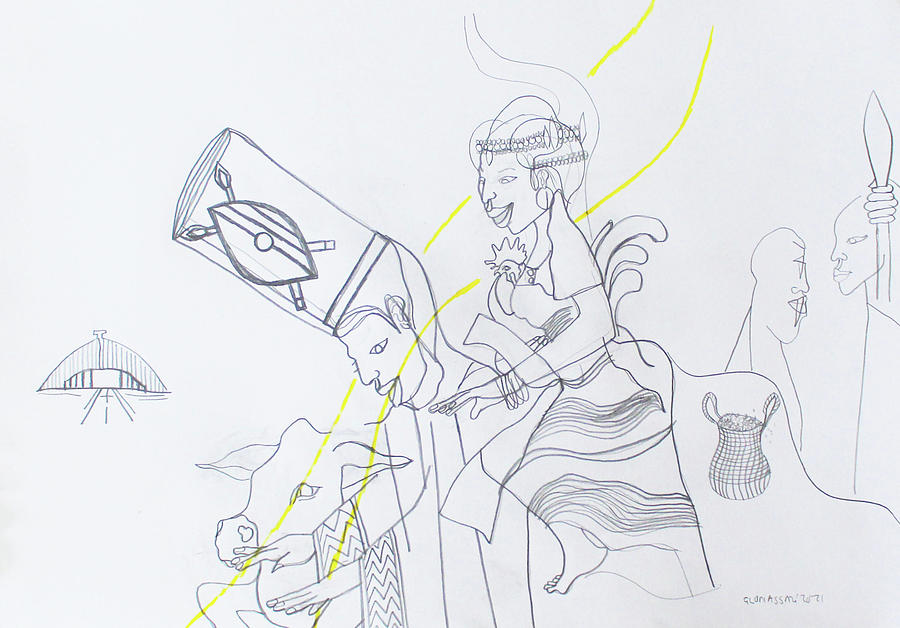 Kintu and Nambi The Journey #7 Drawing by Gloria Ssali